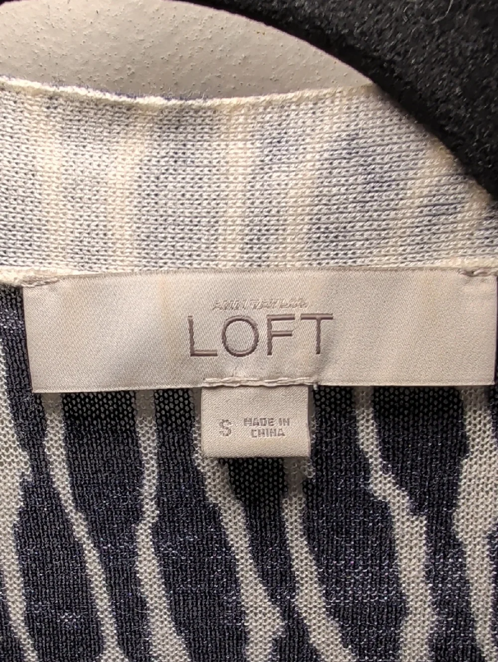 LOFT Navy + White Open-Front Patterned Cardigan Ramie Blend Women's Size S